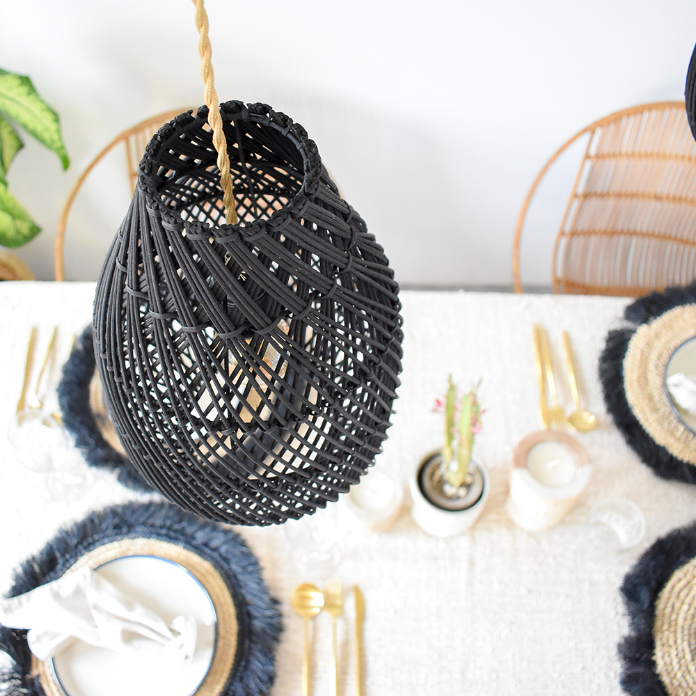 Classic Farmhouse Black Wicker Handwoven | Lighting | 60W | 110V-120V | Premium Lighting Solution