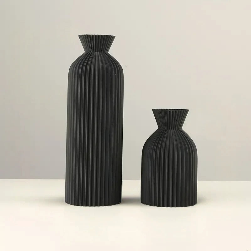 Textured Black Vase Set Modern Ribbed | Vase | plastic | Elegant Home Decor