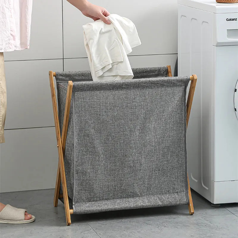 TidyLoom Opvouwbare wasmand van hout linnen | Furniture | wood/linen | Premium Home Furniture