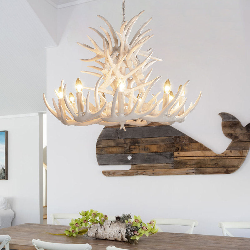 AntlerGlow White Antler Chandelier Rustic | Ceiling Light | LED | 110V-120V | Modern Ceiling Lighting