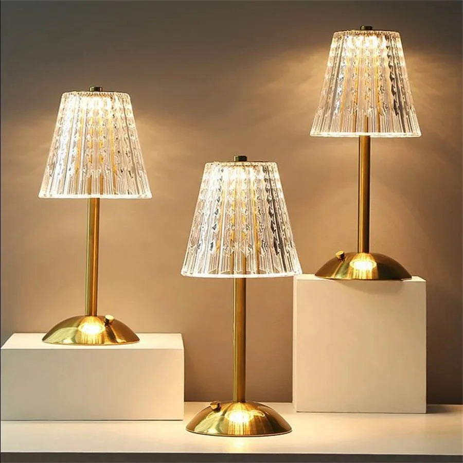 LumiCrystal Gold Crystal Table Lamp | Table Lamp | LED | Aluminum/acrylic/Crystal | 15W | Sleek Table Accent