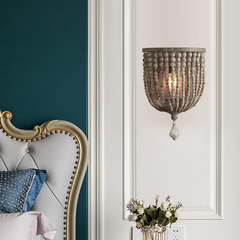 Rustic Beaded Lamp Wooden Wall | Wall Lamp | LED | Wood | Elegant Wall Illumination