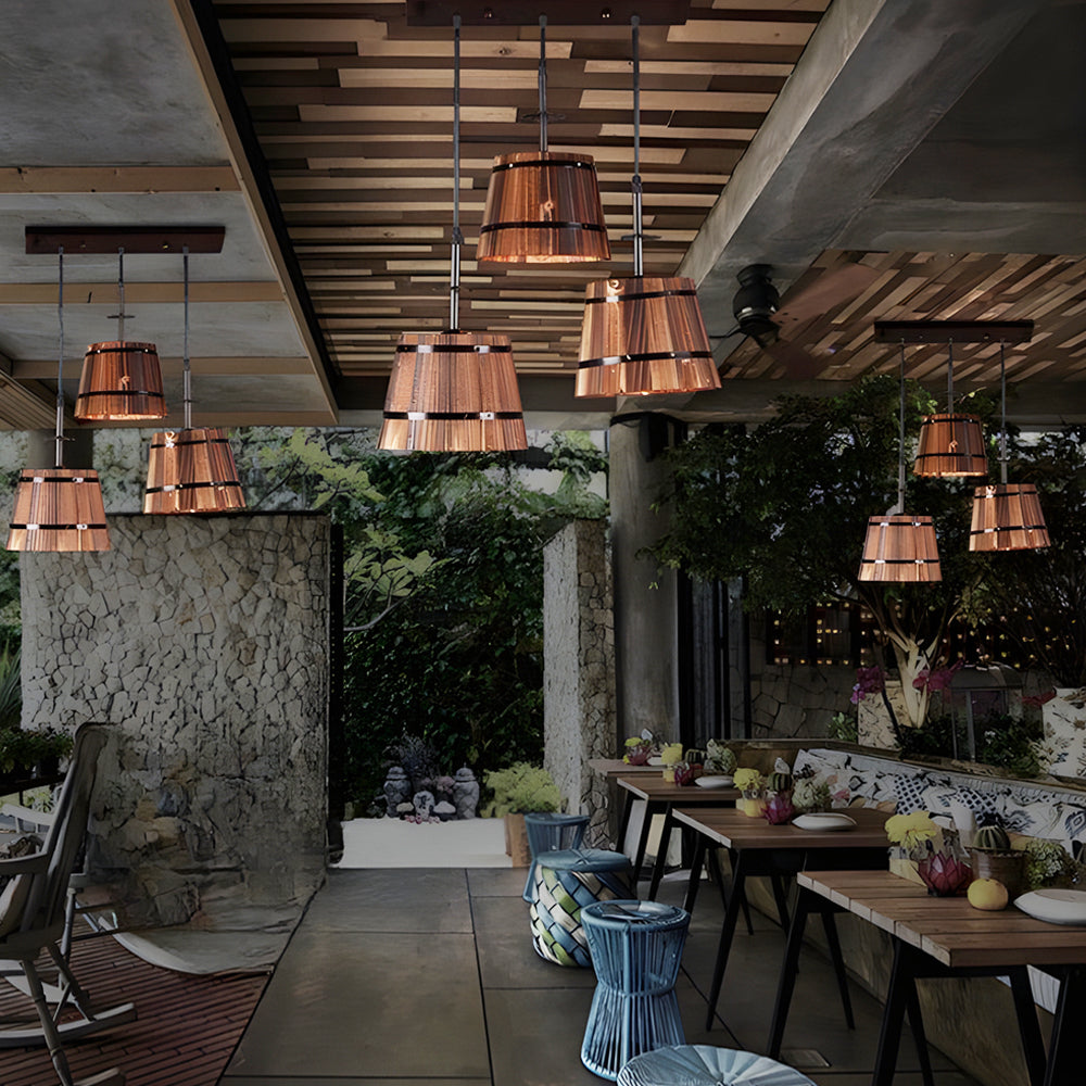 Light Rustic Wooden Bucket Shade | Lighting | Warm White | wood | 110V | Premium Lighting Solution