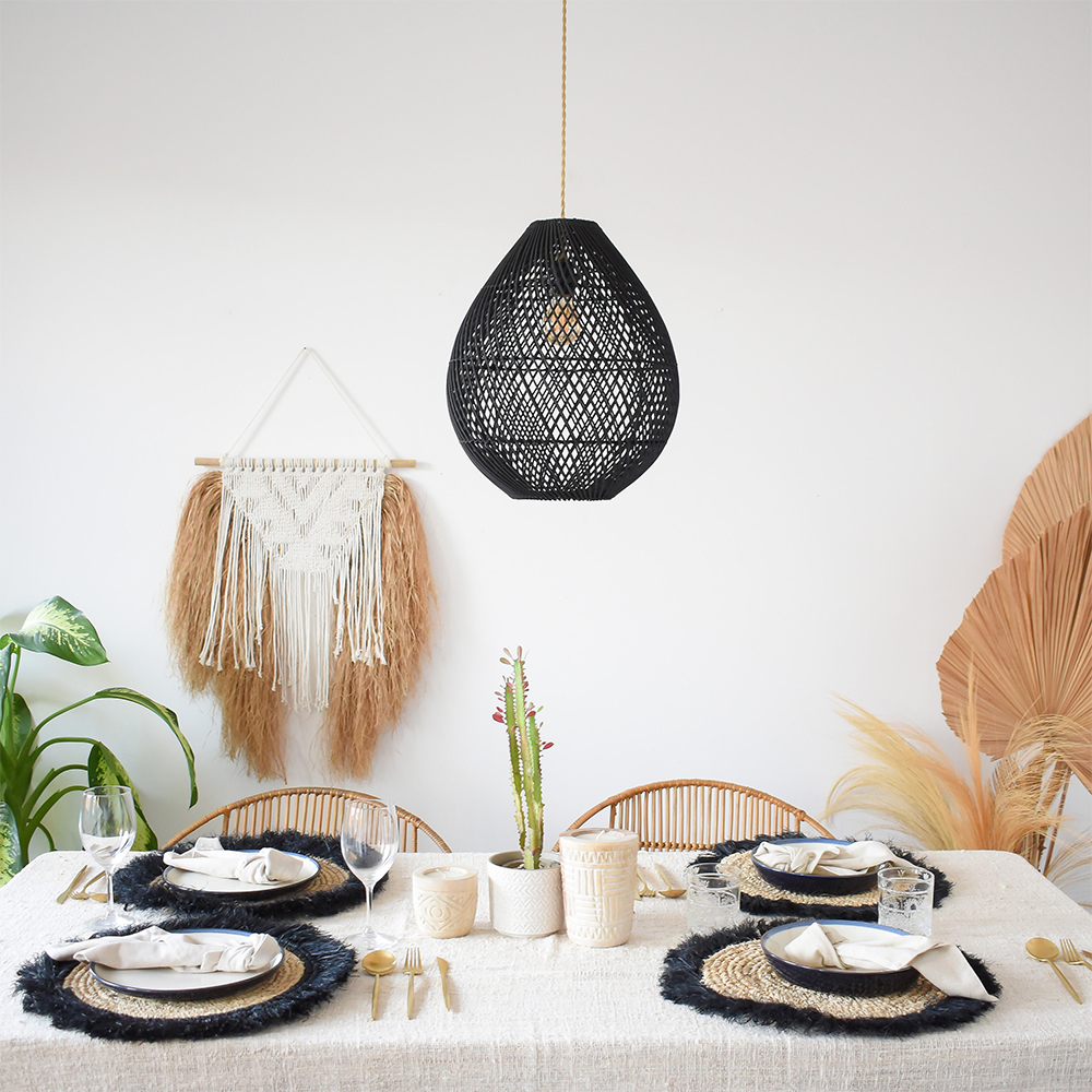 Boho Rattan Handwoven Black Hanging | Lighting | 40W | 110V-120V | Premium Lighting Solution