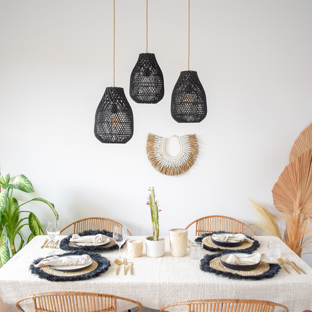 Classic Farmhouse Black Wicker Handwoven | Lighting | 60W | 110V-120V | Premium Lighting Solution
