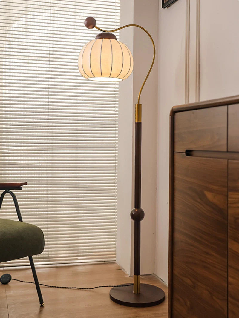 French Pumpkin Floor Lamp | Floor Lamp | aluminum/silk/wood | 240v | Stylish Floor Lighting