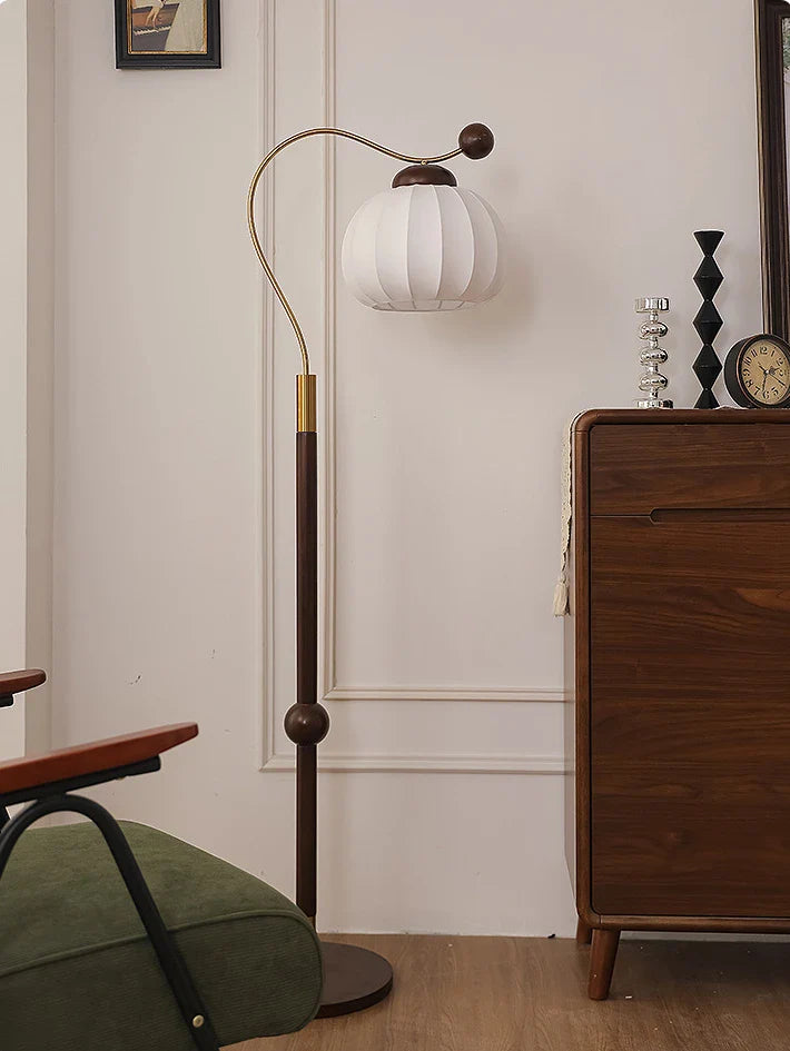 French Pumpkin Floor Lamp | Floor Lamp | aluminum/silk/wood | 240v | Stylish Floor Lighting