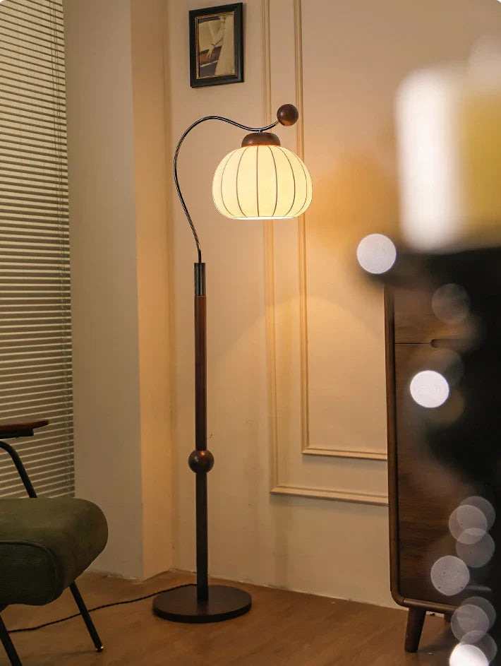 French Pumpkin Floor Lamp | Floor Lamp | aluminum/silk/wood | 240v | Stylish Floor Lighting