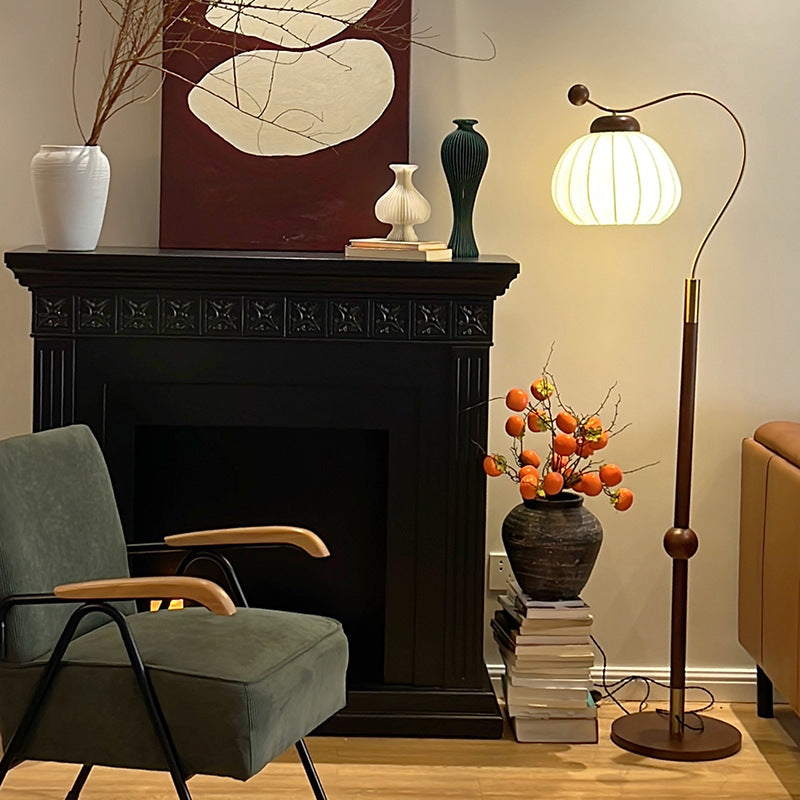 French Pumpkin Floor Lamp | Floor Lamp | aluminum/silk/wood | 240v | Stylish Floor Lighting