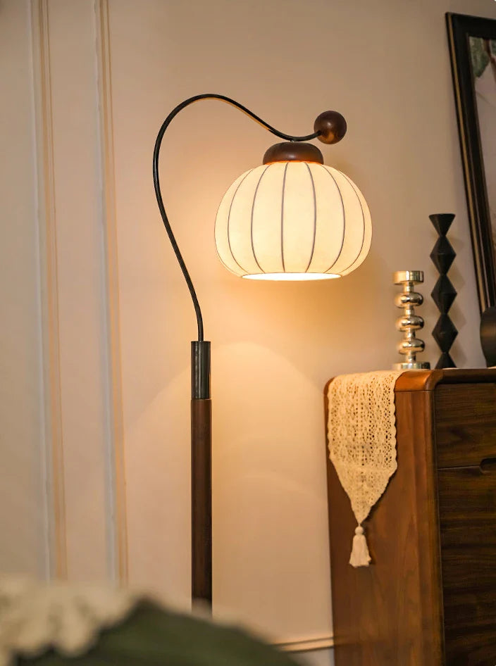French Pumpkin Floor Lamp | Floor Lamp | aluminum/silk/wood | 240v | Stylish Floor Lighting