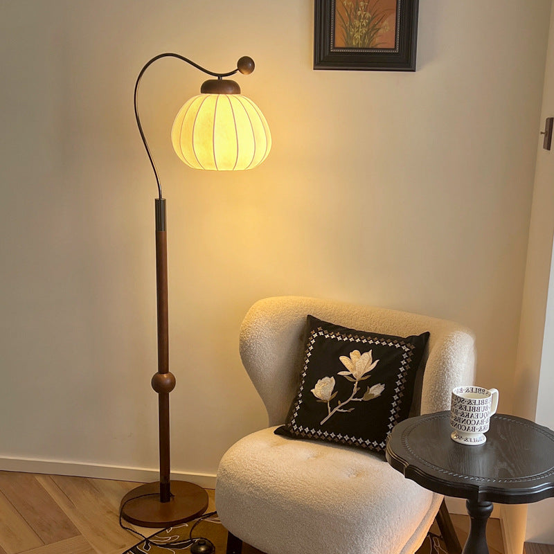 French Pumpkin Floor Lamp | Floor Lamp | aluminum/silk/wood | 240v | Stylish Floor Lighting