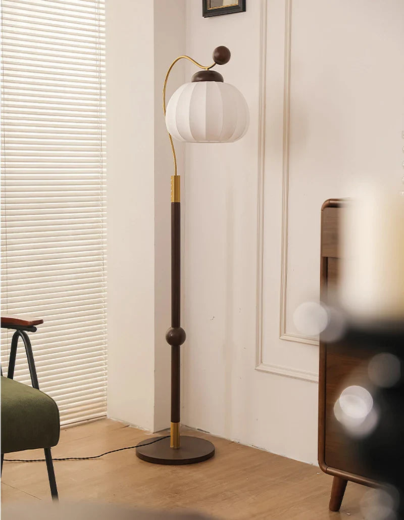 French Pumpkin Floor Lamp | Floor Lamp | aluminum/silk/wood | 240v | Stylish Floor Lighting