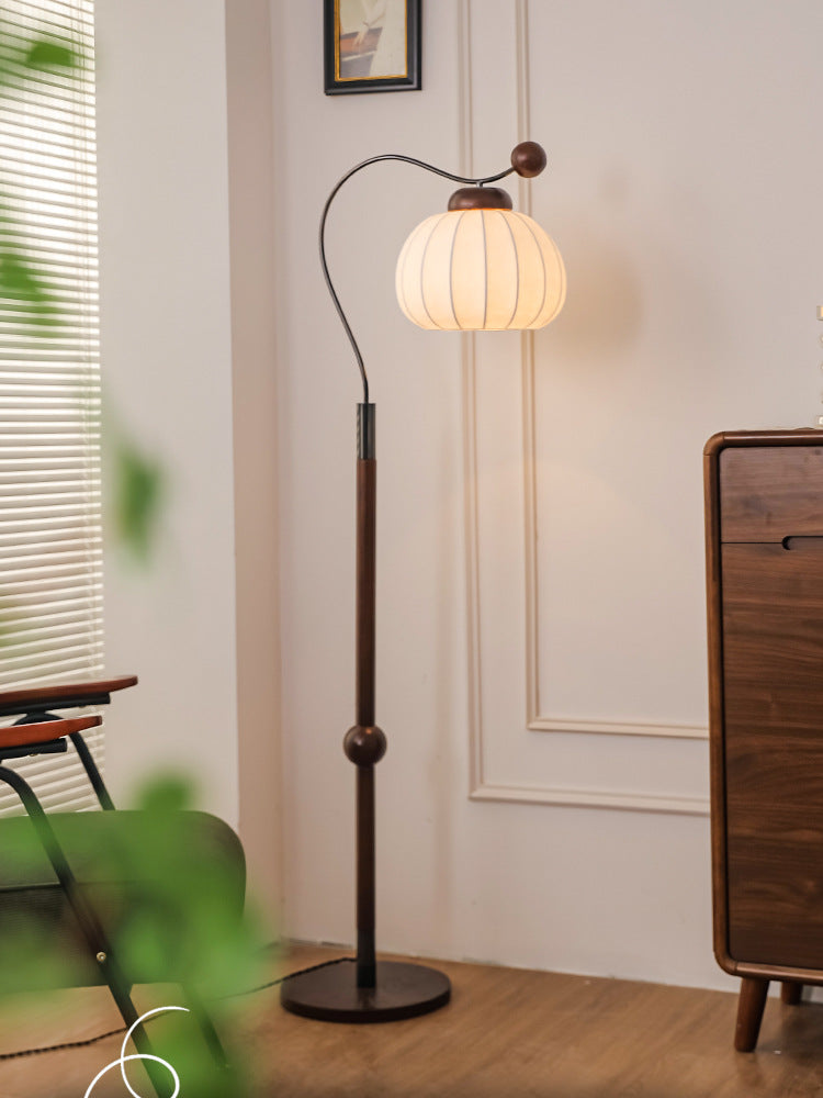 French Pumpkin Floor Lamp | Floor Lamp | aluminum/silk/wood | 240v | Stylish Floor Lighting