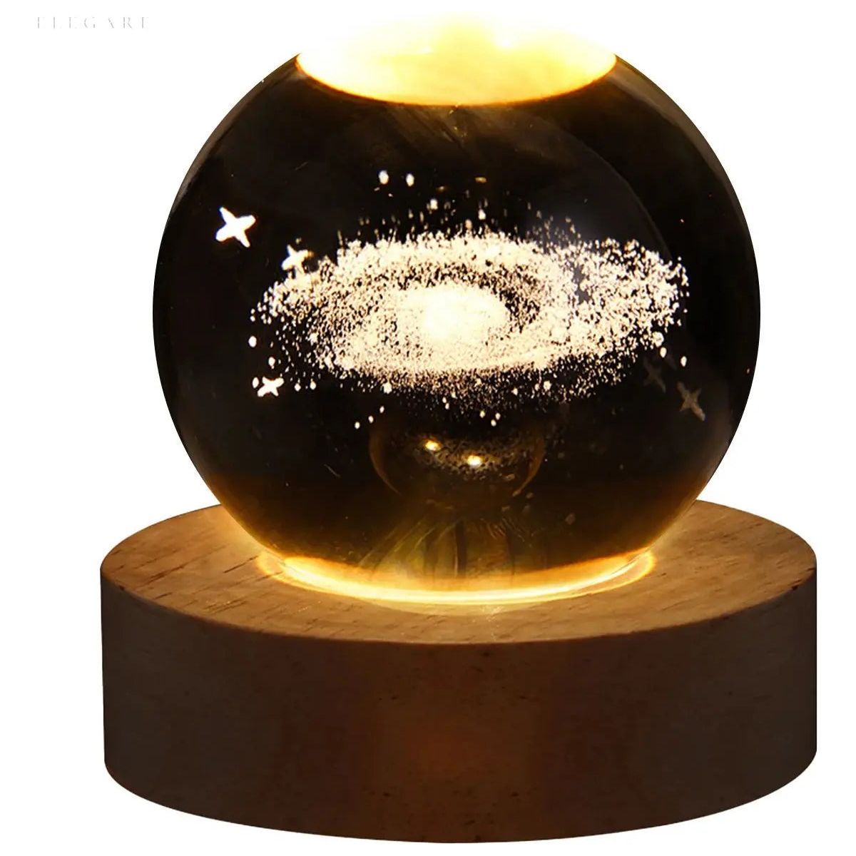 Galaxy Glow Crystal Lamp Table | Table Lamp | Crystal/Wood | Sleek Table Accent