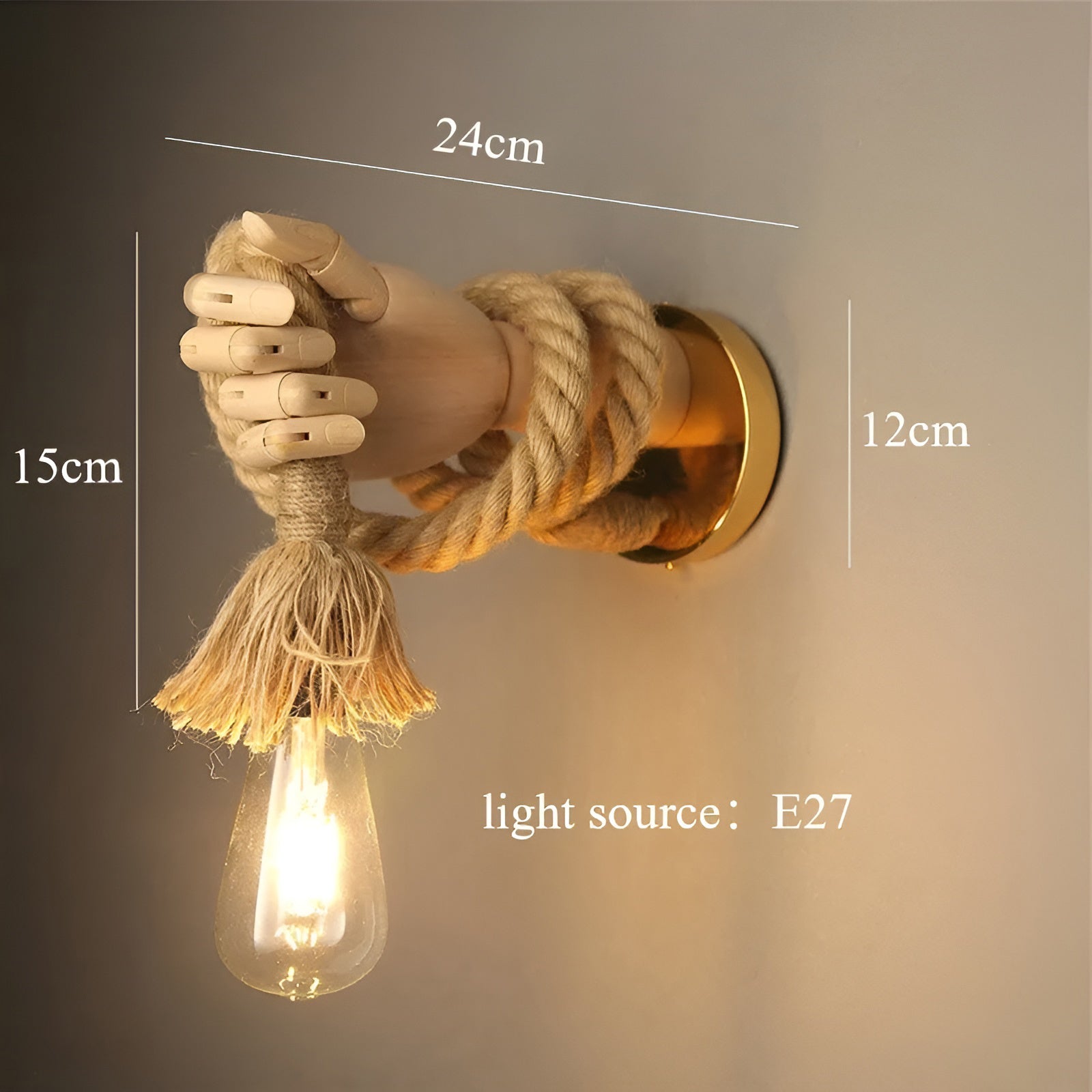RetroHand Lamp Handmade Hemp Rope | Wall Lamp | iron/wood | 20V | Elegant Wall Illumination