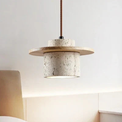 AetherGlow Travertine Pendant Lamp | Lighting | LED | stone/wood | Premium Lighting Solution