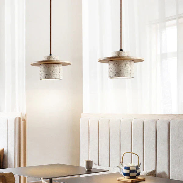 AetherGlow Travertine Pendant Lamp | Lighting | LED | stone/wood | Premium Lighting Solution