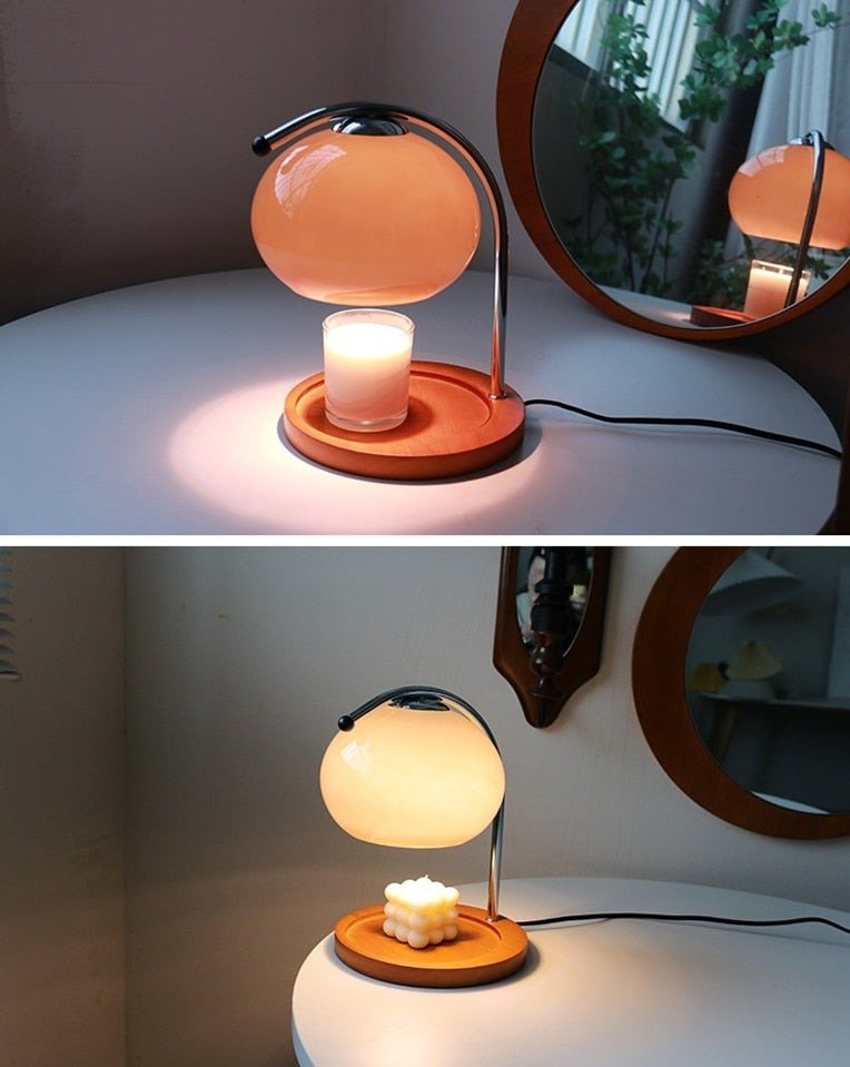 Luvoro Retro Glass Candle Warmer | Table Lamp | LED | Wood/Glass/metal | 10W | Sleek Table Accent