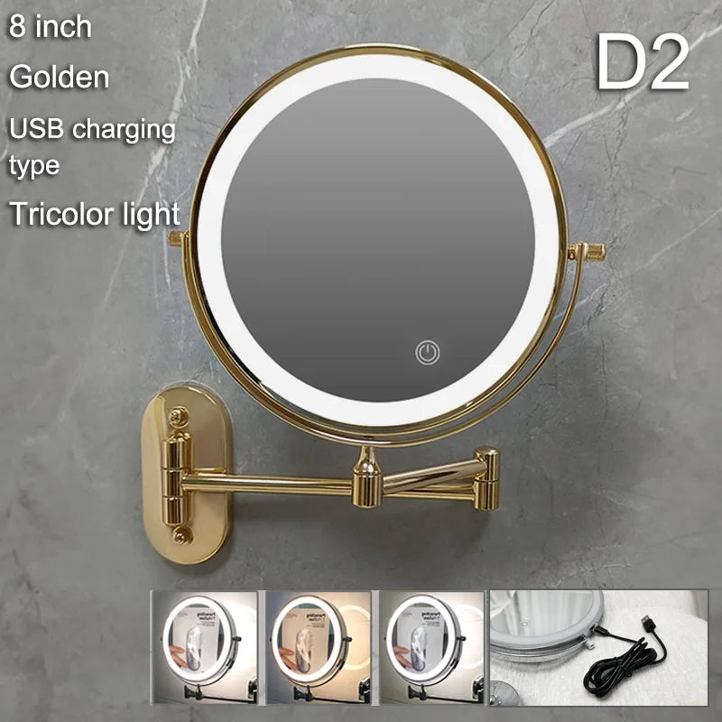 Golden Wall Folding Makeup Mirror Double | Furniture | Metal/Copper/Iron | Premium Home Furniture