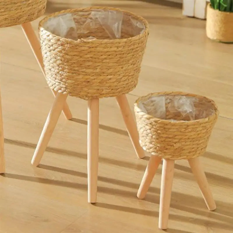 Wood Woven Plant Pot Standing Legs | Decorative Item | wood | Elegant Home Decor