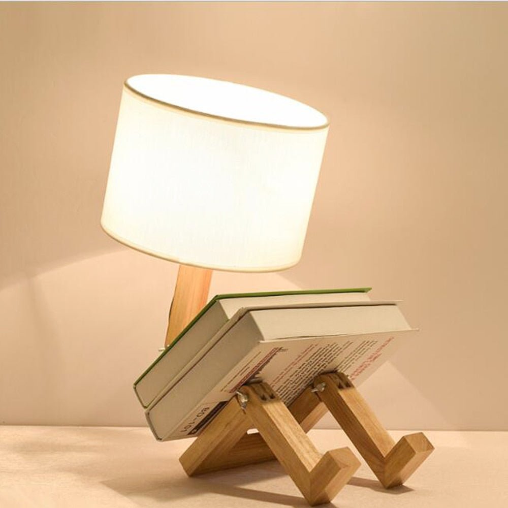 RoboCraft Wooden Table Lamp Robot | Table Lamp | LED | Wood | 11-15W | 90-260V | Sleek Table Accent