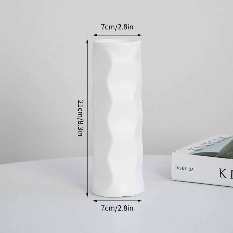 Wavy Texture Vase Modern Ribbed White | Vase | plastic | Elegant Home Decor