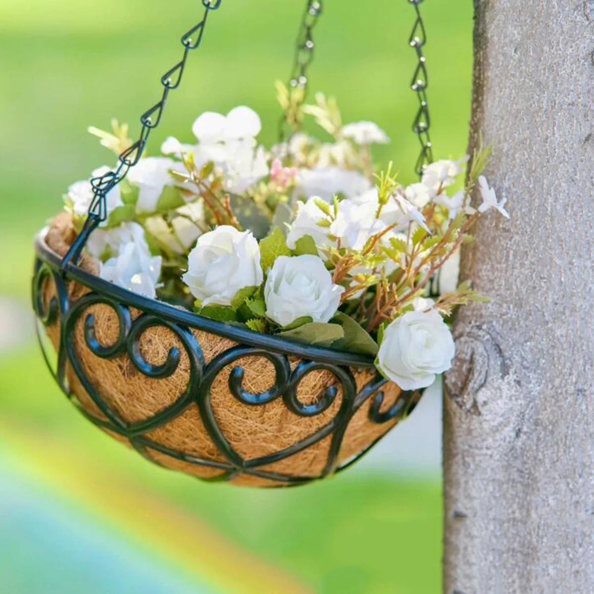 Coconut Brown Round Iron Chain Hanging | Decorative Item | iron | Elegant Home Decor