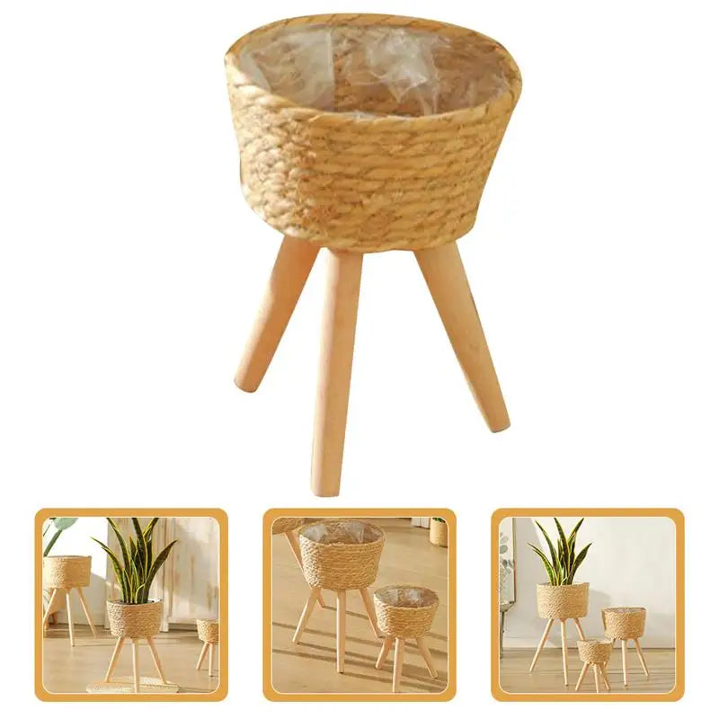 Wood Woven Plant Pot Standing Legs | Decorative Item | wood | Elegant Home Decor