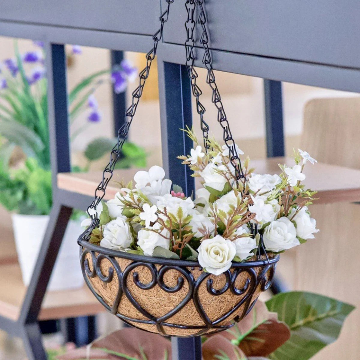 Coconut Brown Round Iron Chain Hanging | Decorative Item | iron | Elegant Home Decor