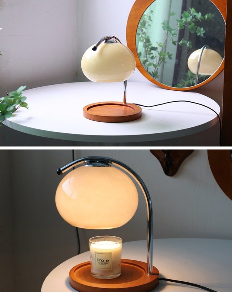 Luvoro Retro Glass Candle Warmer | Table Lamp | LED | Wood/Glass/metal | 10W | Sleek Table Accent