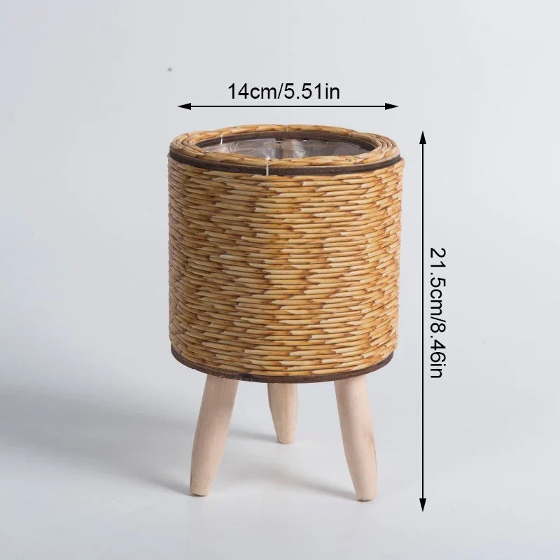 Handwoven Rattan Planter with Tripod Stand | Decorative Item | straw | Elegant Home Decor