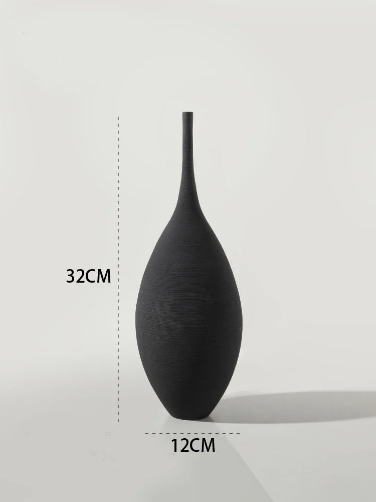 Sculptural Black Narrow Neck Vase Matte | Vase | ceramic | Elegant Home Decor