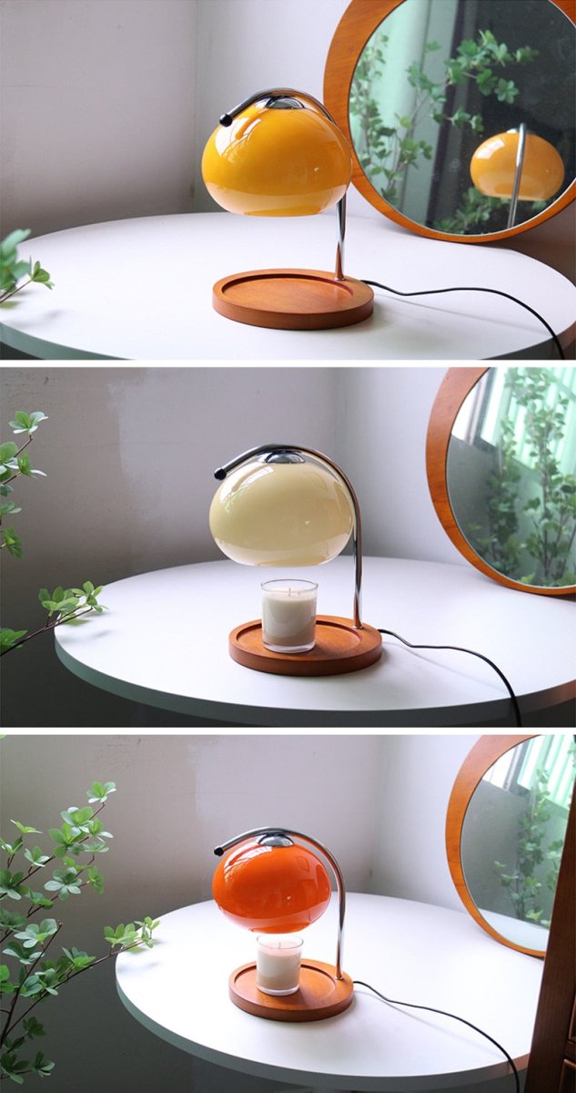 Luvoro Retro Glass Candle Warmer | Table Lamp | LED | Wood/Glass/metal | 10W | Sleek Table Accent