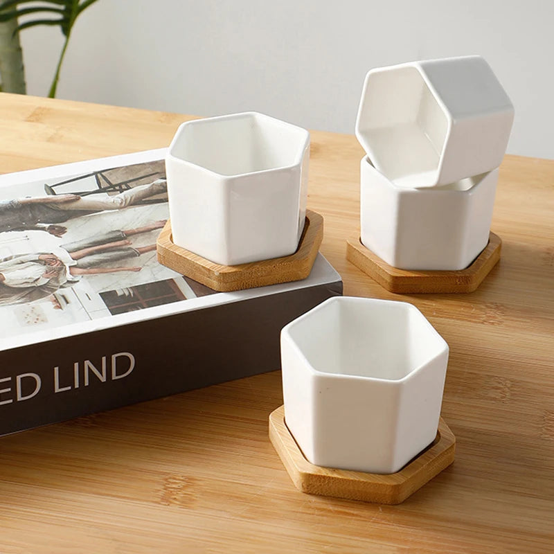 Ceramic Flowerpot White Hexagon Ceramic Pot | Decorative Tray | ceramic | Elegant Home Decor