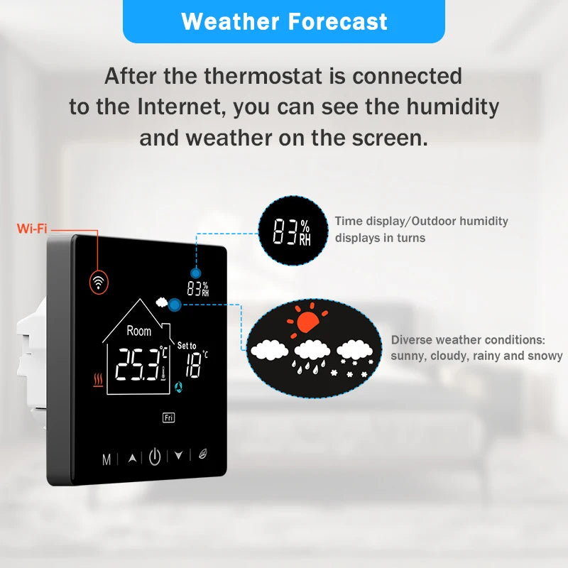 Tuya Smart Home Wifi Room Thermostat For Underfloor Heating Smart Thermostat | Thermostats | PC, Glass | 1W | 100-240V