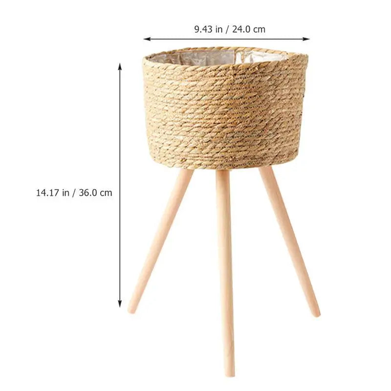 Wood Woven Plant Pot Standing Legs | Decorative Item | wood | Elegant Home Decor