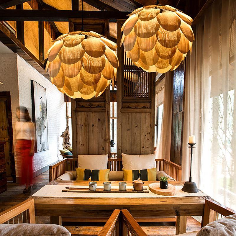 Rustic Pineapple Shaped Wooden Hanging | Lighting | LED | wood | 110 V | Premium Lighting Solution