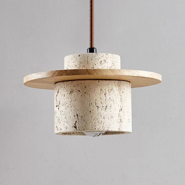 AetherGlow Travertine Pendant Lamp | Lighting | LED | stone/wood | Premium Lighting Solution