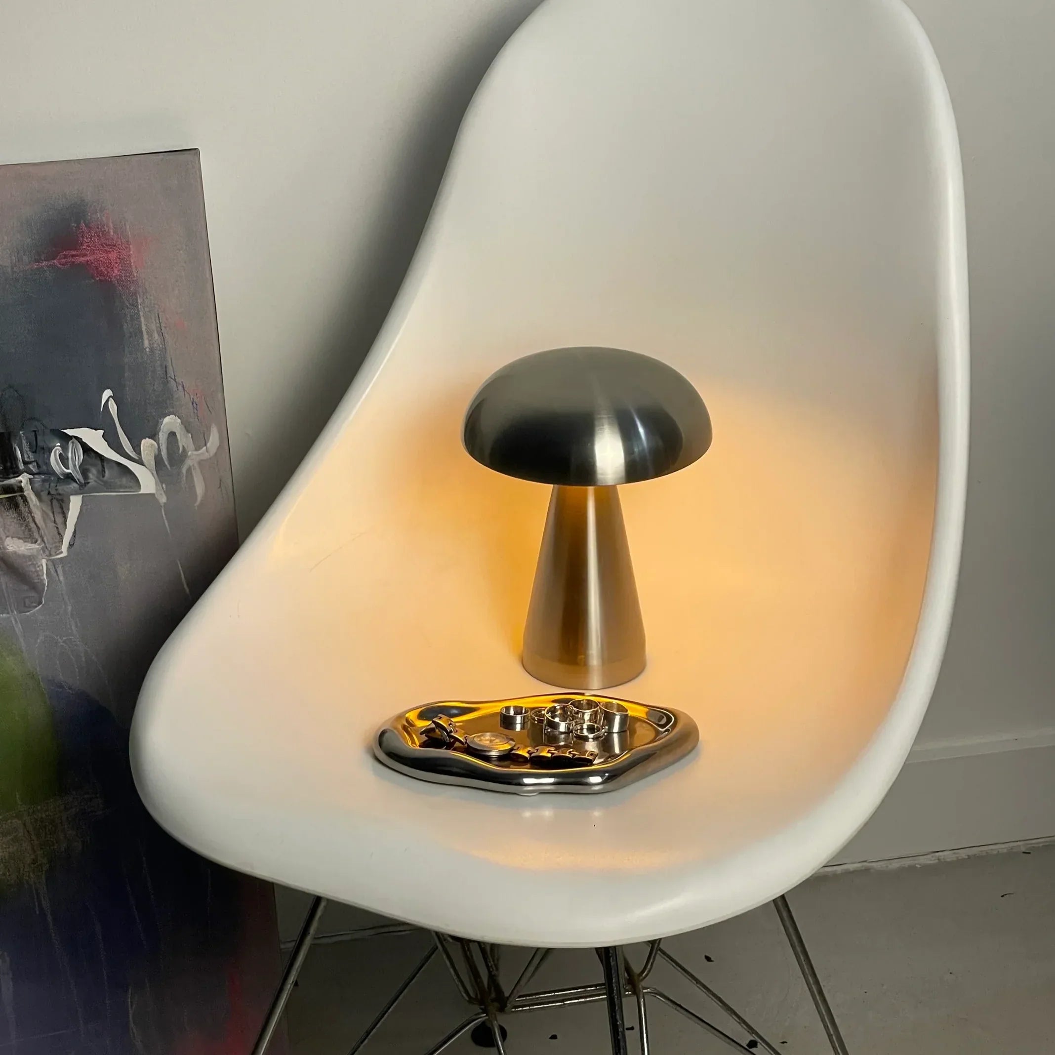 Vintage Silver Mushroom Table Lamp | Table Lamp | LED | metal | Sleek Table Accent