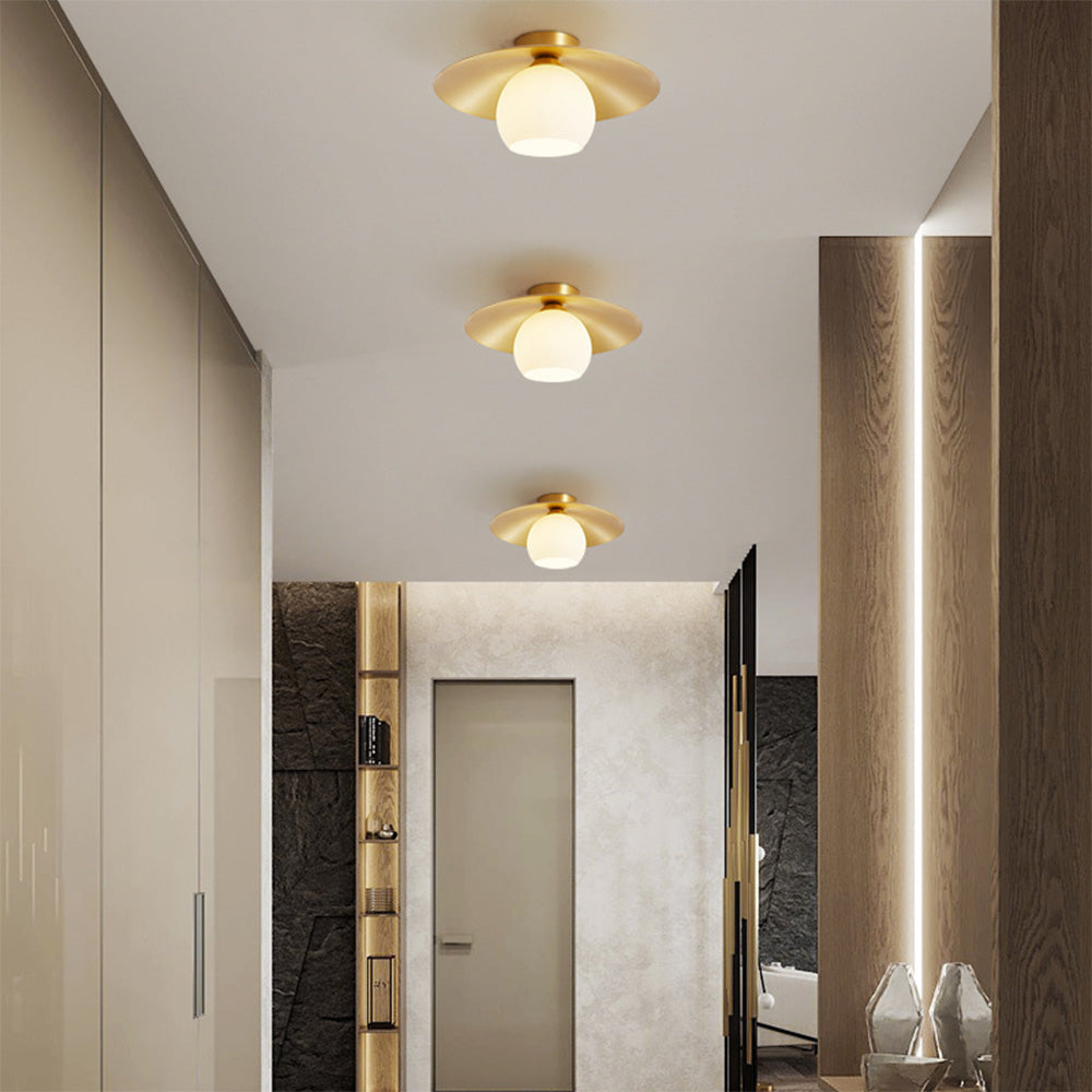 Brass Shade Gold Semi Flush | Lighting | brass/glass | 110V-120V | Premium Lighting Solution