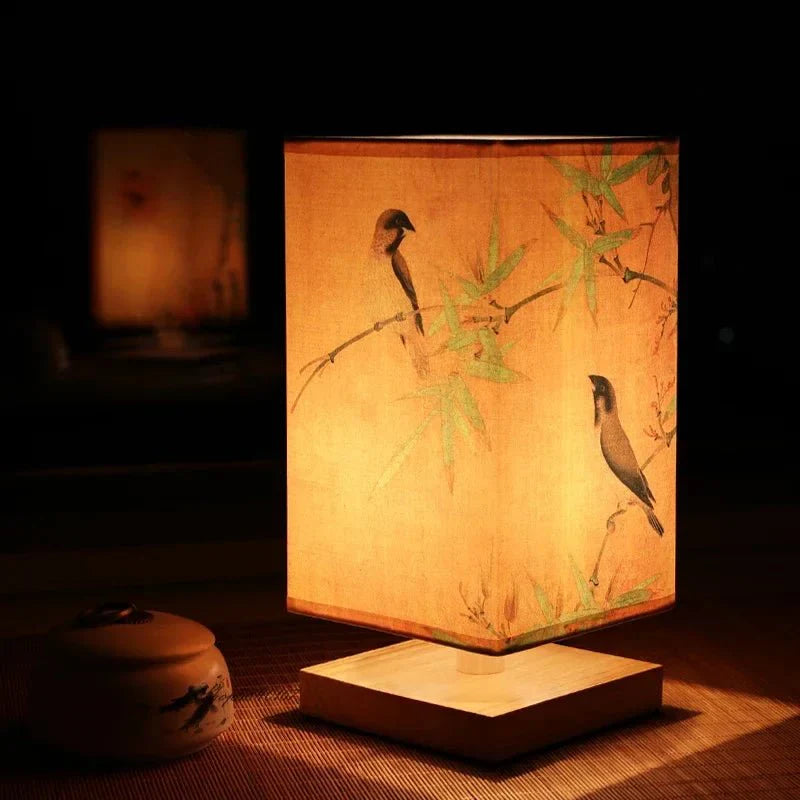 Japanese Table Lamp Traditional Mood | Table Lamp | LED | Wood/Fabric | Sleek Table Accent