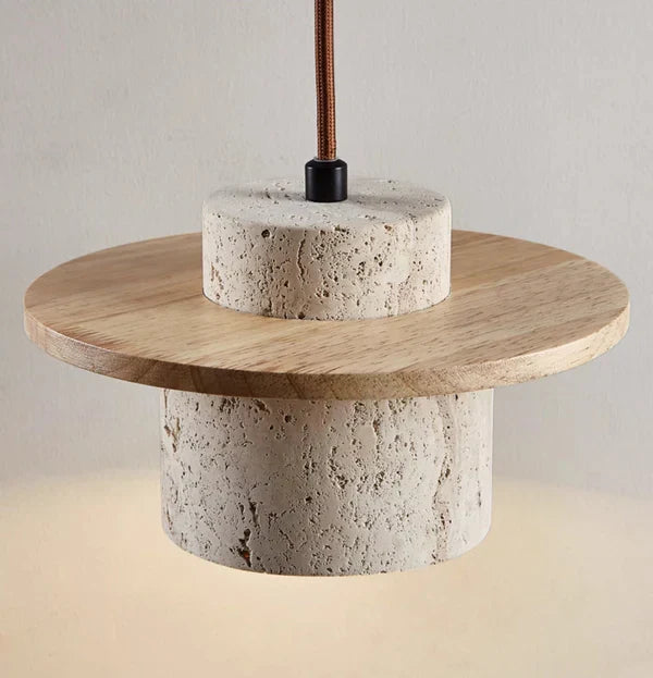 AetherGlow Travertine Pendant Lamp | Lighting | LED | stone/wood | Premium Lighting Solution
