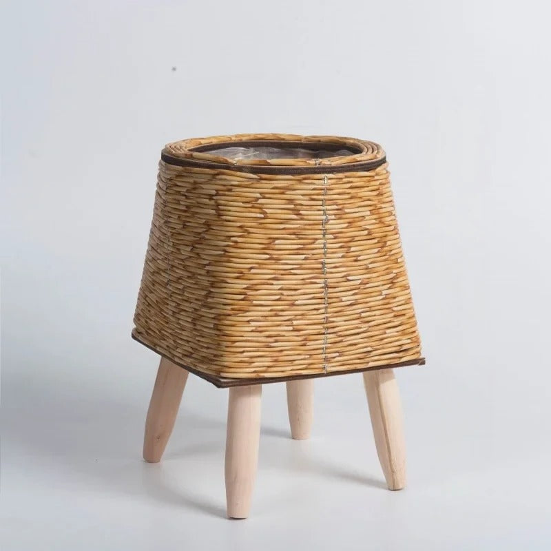 Handwoven Rattan Planter Pot with Legs | Decorative Item | straw | Elegant Home Decor
