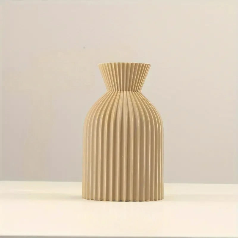 Textured Beige Tall Vase Modern Ribbed | Vase | plastic | Elegant Home Decor