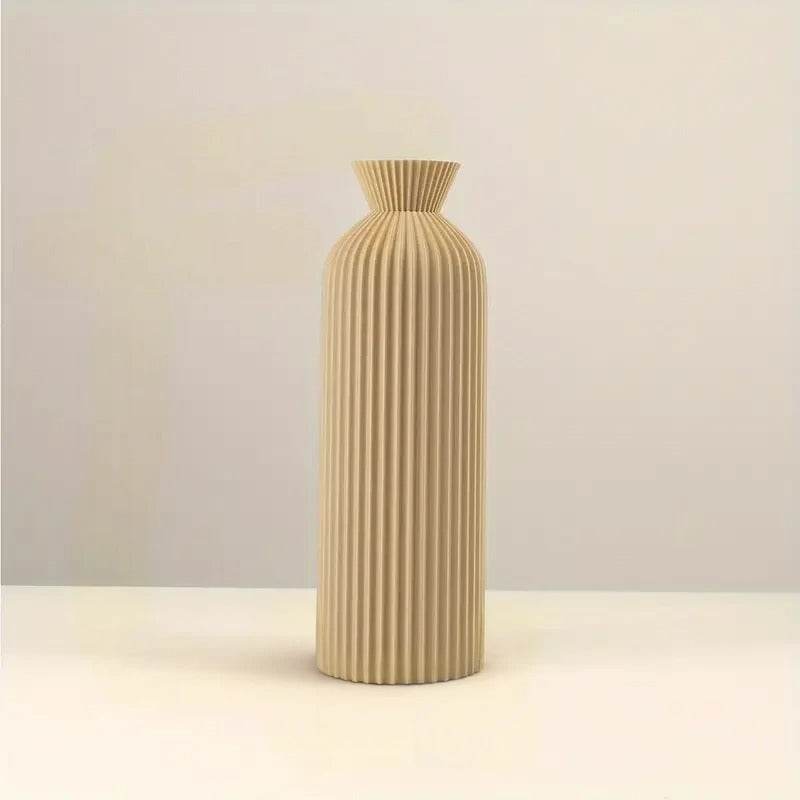 Ribbed Column Vase Tall Textured Beige | Vase | plastic | Elegant Home Decor