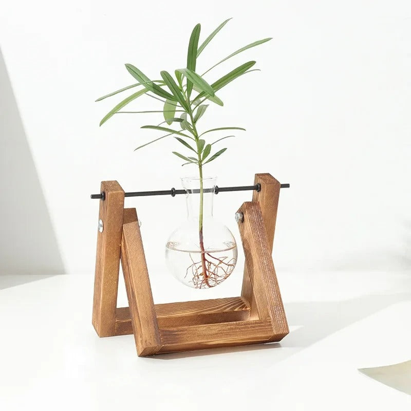 Glass and Wood Planter Minimalist Plant | Vase | wood | Elegant Home Decor