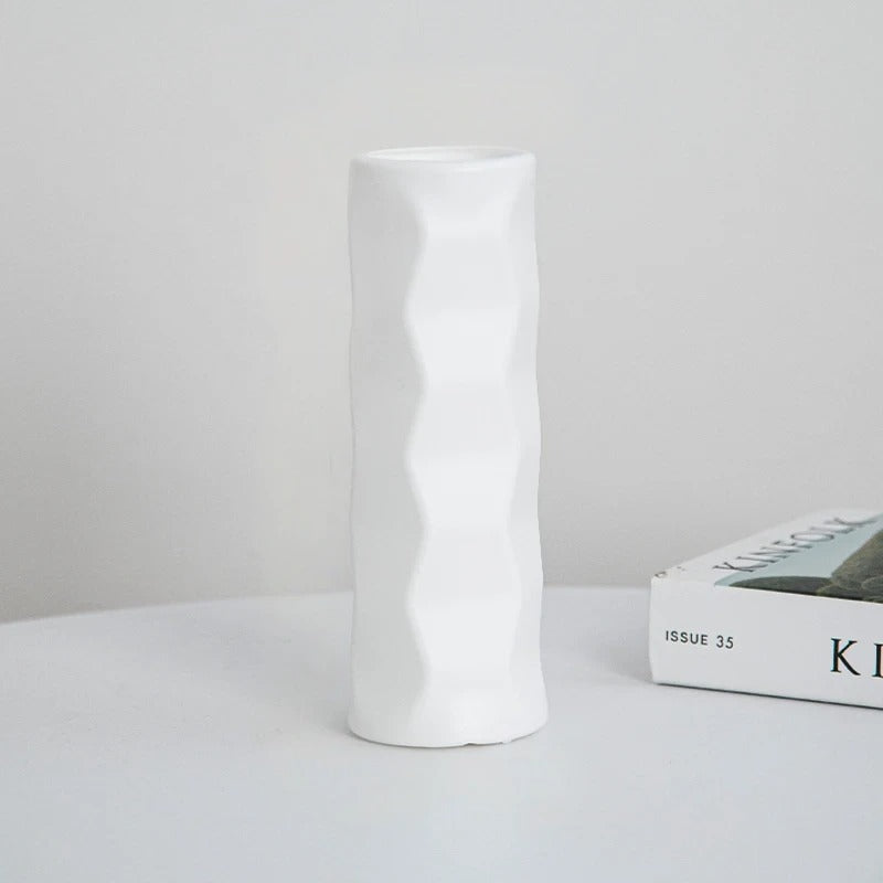 Wavy Texture Vase Modern Ribbed White | Vase | plastic | Elegant Home Decor