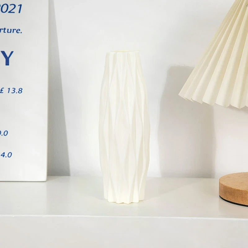 Tall White Pleated Vase Pleated Style | Vase | plastic | Elegant Home Decor