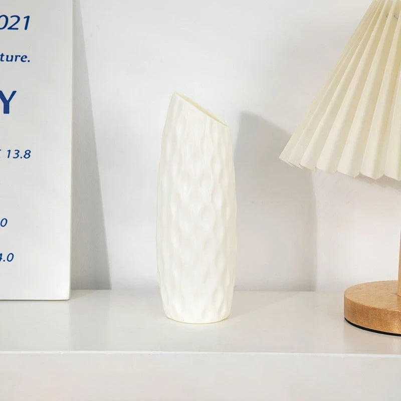 Slim White Textured Vase Textured Tall | Vase | plastic | Elegant Home Decor