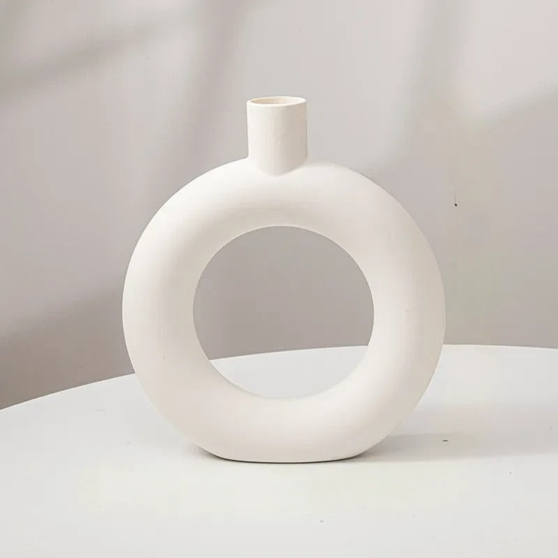 White Round Hole Vase Circular Modern | Vase | plastic | Elegant Home Decor
